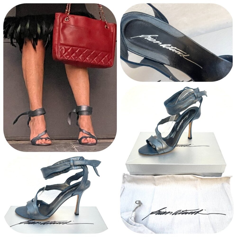 Brian Atwood Platinum Napa Leather Temptation Ankle Strap Heels/Sandals